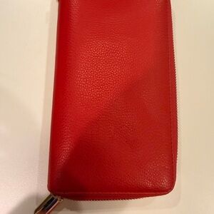 Red Zip-Around Faux Leather Wallet